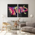 "Elefante perfil em fundo preto" Conjunto de quadros decorativos