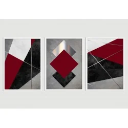 "Trio abstrato tons de marsala e preto" Conjunto de quadros decorativos