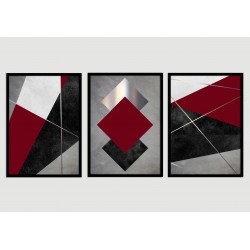 "Trio abstrato tons de marsala e preto" Conjunto de quadros decorativos
