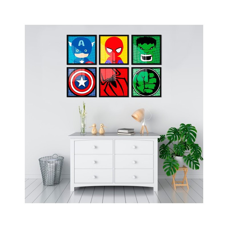 "Super Heróis II" Conjunto de Quadros de decoração