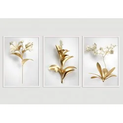 "Trio flores de ouro" Conjunto de quadros decorativos