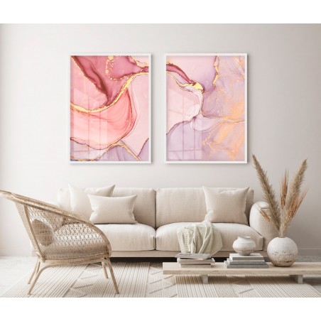 "Mármore Colorido Rosa" Conjunto de quadros decorativos