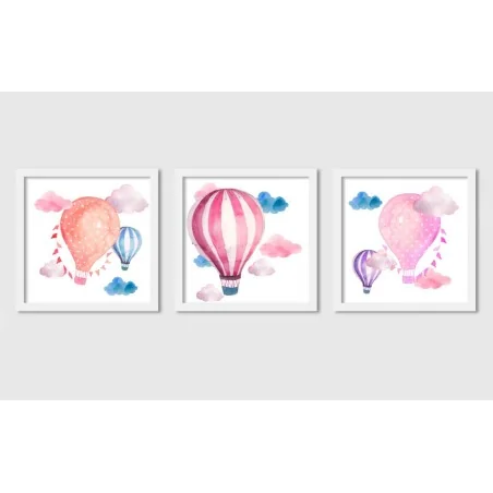 "Balões aquarela" Conjunto de quadros decorativos