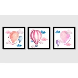 "Balões aquarela" Conjunto de quadros decorativos
