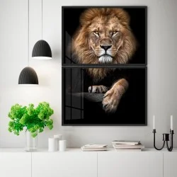 "Dupla leão vertical" Conjunto de quadros decorativos