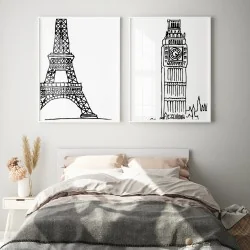 "Torre Eiffel e Big Ben" Conjunto de quadros...