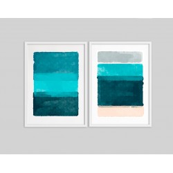 "Abstrato azul aquarela" Conjunto de quadros decorativos