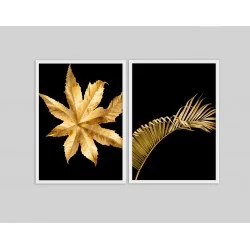 "Dupla folhas douradas" Conjunto de quadros decorativos