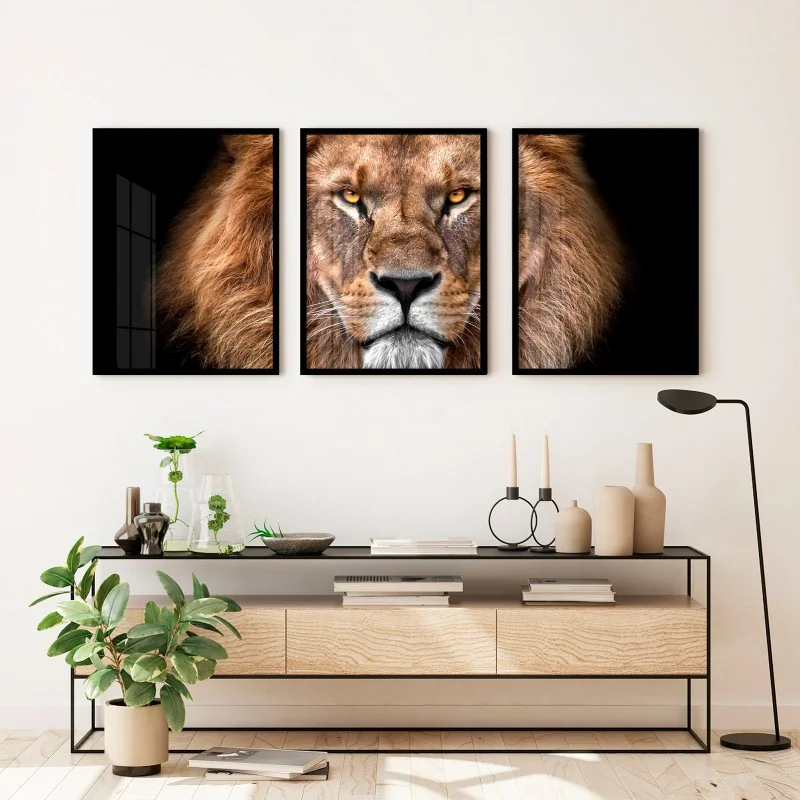 "Trio leão Natural" Conjunto de quadros decorativos