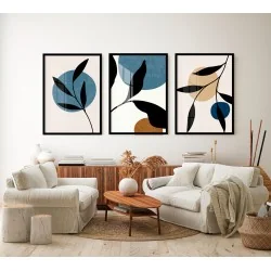 "Trio floral em formas abstratas" Conjunto de quadros decorativos