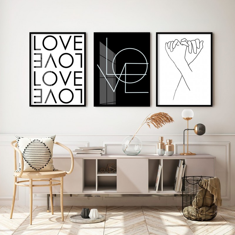 "Trio Love" Conjunto de quadros decorativos