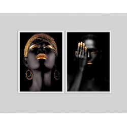 "Dupla mulher negra dourado III" Conjunto de quadros decorativos