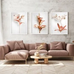 "Trio flores rosê gold" Conjunto de quadros...