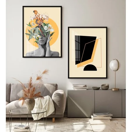 "Cabeça de flor - amarela" Conjunto de quadros decorativos
