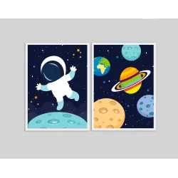 "Astronauta Dupla" Conjunto de quadros decorativos