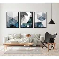 "Trio azul abstrato" Conjunto de quadros...