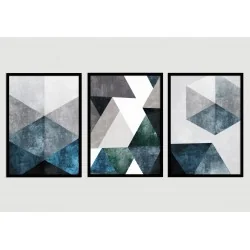 "Trio azul abstrato" Conjunto de quadros decorativos