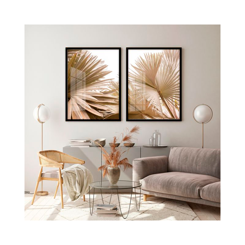 "Folhas de Palmeira - Bege" Conjunto de quadros decorativos
