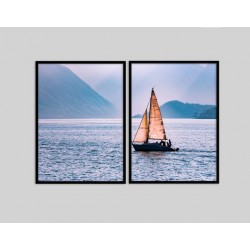 "Barco no lago" Conjunto de quadros decorativos