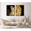"Casal de leões pintura" Conjunto de quadros decorativos