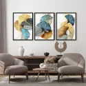"Abstrato azul e dourado" Conjunto de quadros decorativos