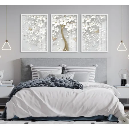 "Árvore branca e dourada" Conjunto de quadros decorativos