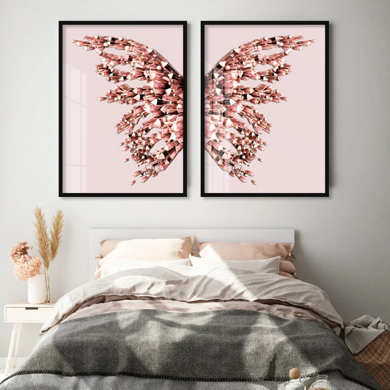 "Quadros Borboleta rosa" Conjunto de quadros decorativos