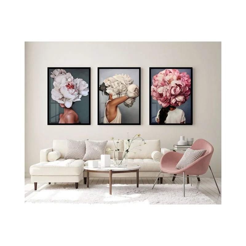 "Trio mulheres de flor" Conjunto de quadros decorativos