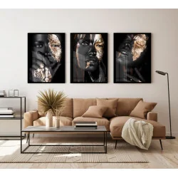 "Trio Mulher negra dourado" Conjunto de quadros...