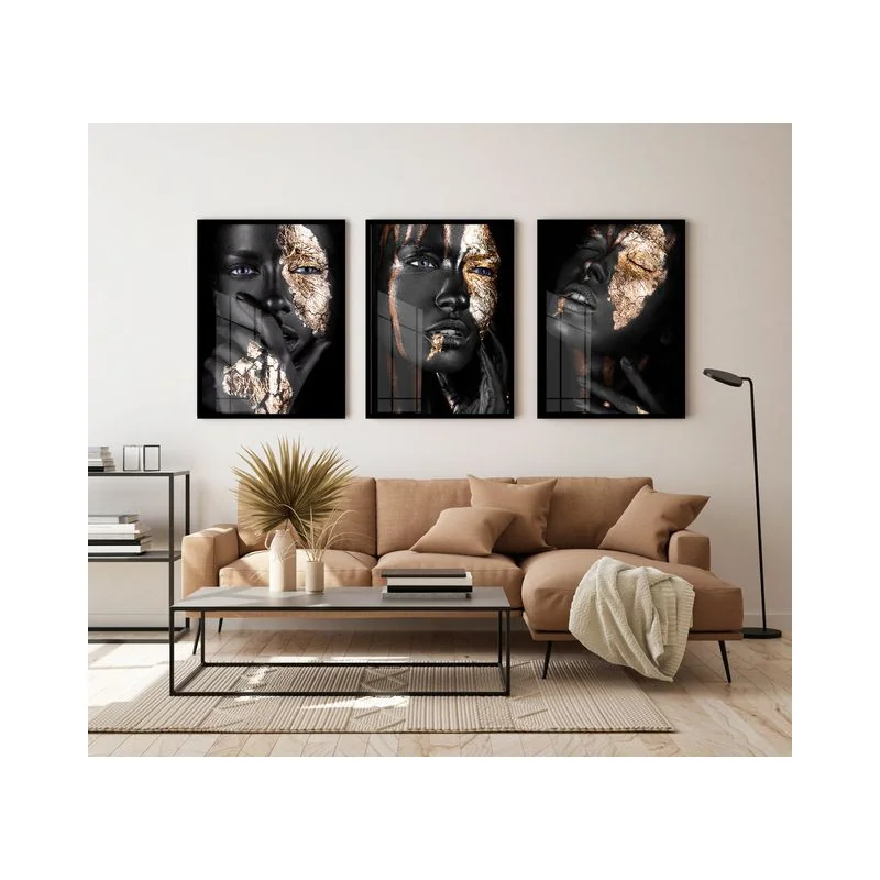"Trio Mulher negra dourado" Conjunto de quadros decorativos