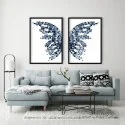 "Quadros Borboleta azul branco" Conjunto de quadros decorativos