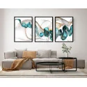 "Trio abstrato azul e dourado" Conjunto de quadros decorativos