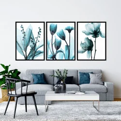 "Flores raio x Azul" Conjunto de quadros...