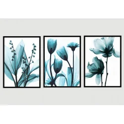"Flores raio x Azul" Conjunto de quadros decorativos