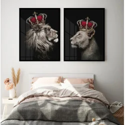 "Casal de leões rei e rainha" Conjunto de...