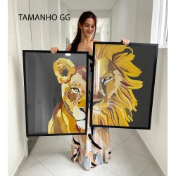 "Casal de leões pintura" Conjunto de quadros decorativos