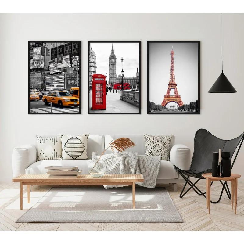 "Paris, Londres e Nova Iorque" Conjunto de quadros decorativos