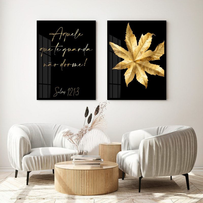 Folhas douradas trio Conjunto de quadros decorativos - ArteLinear!   Quadros modernos para sala, Decoração sala quadros, Quadros decorativos  para sala