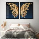 "Quadros Borboleta dourada fundo azul" Conjunto de quadros decorativos