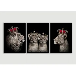 "Família real leão rei dois filhotes" Conjunto de quadros decorativos