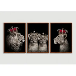 "Família real leão rei dois filhotes" Conjunto de quadros decorativos