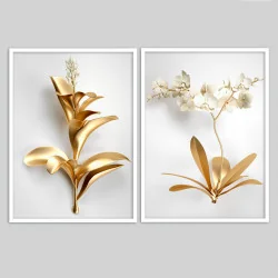 "Dupla flores de ouro" Conjunto de quadros decorativos