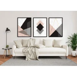 "Conjunto abstrato cinza e rosê" quadros decorativos