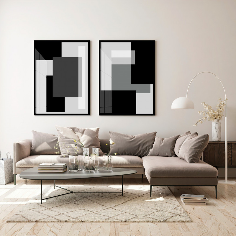 "Abstrato Preto e Branco" Conjunto de quadros decorativos