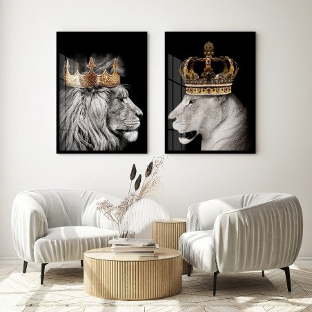 "Casal de leões rei e rainha II" Conjunto de quadros decorativos