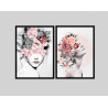 "Mulheres de flor fundo claro" Conjunto de quadros decorativos