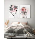 "Mulheres de flor fundo claro" Conjunto de quadros decorativos