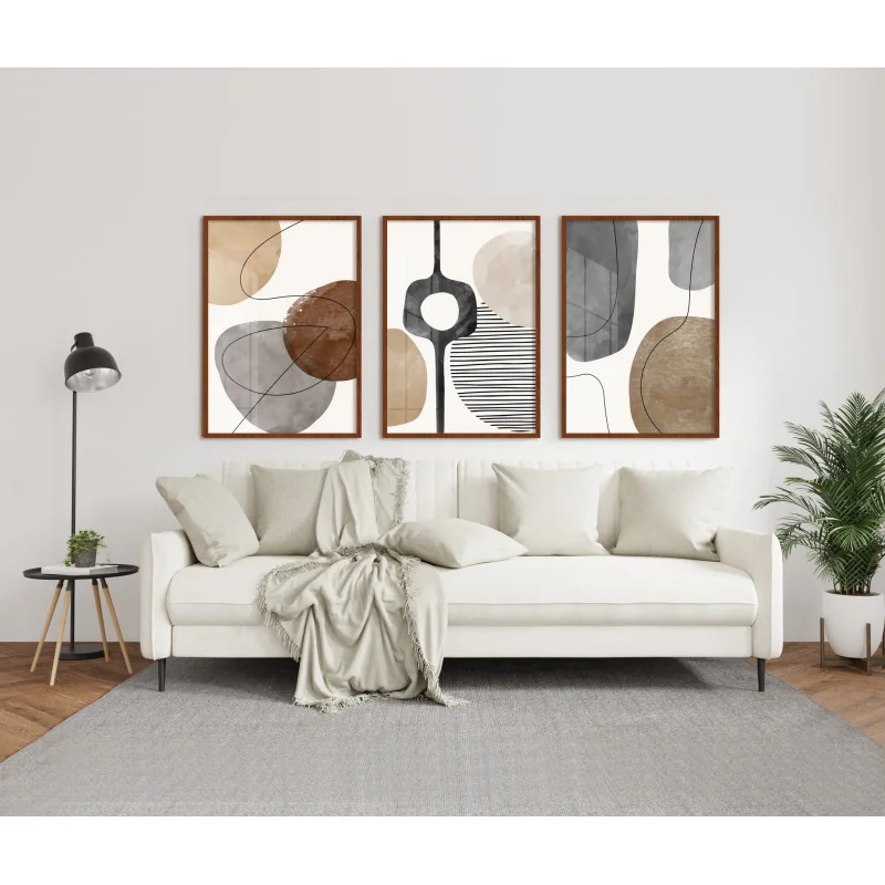 "Trio abstrato neutro" Conjunto de quadros decorativos