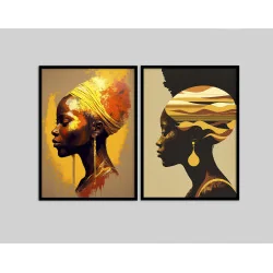 "Dupla mulher Africana tons terra" Conjunto de quadros decorativos