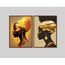 "Dupla mulher Africana tons terra" Conjunto de quadros decorativos